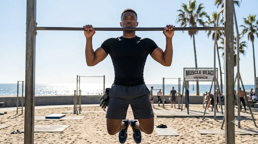 Gemini AI boy-style photo prompt example - Venice Beach Outdoor Gym