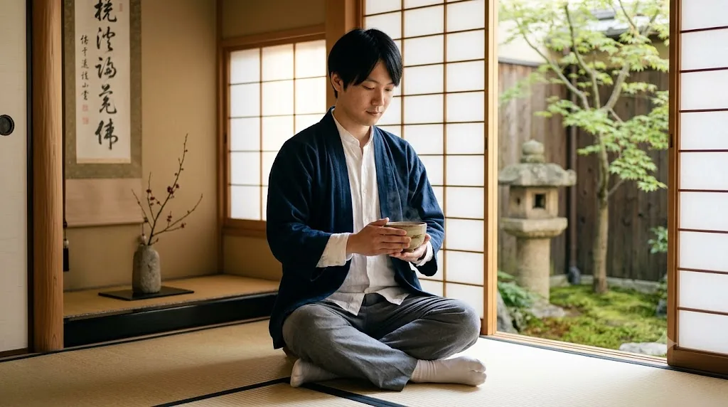 Gemini AI boy-style photo prompt example - Kyoto Machiya Tea House