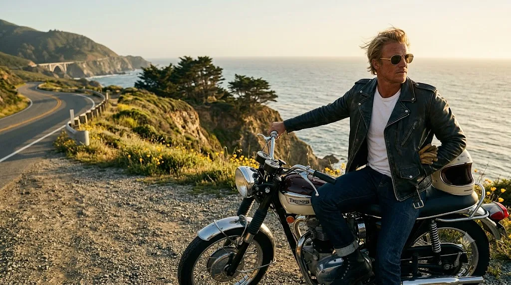Gemini AI boys photo prompt example - Motorcycle at Golden Hour