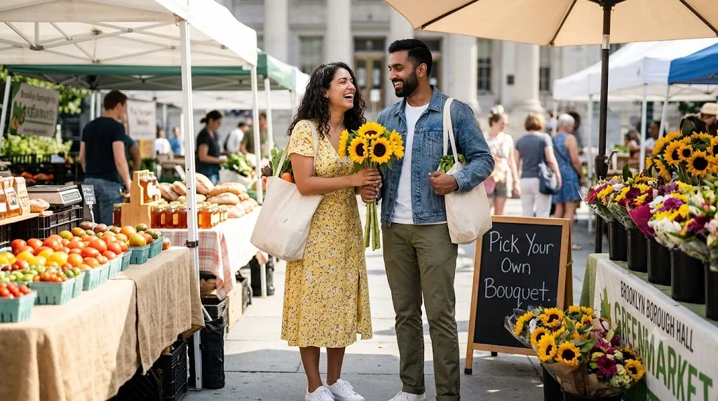 Gemini AI couple photo prompt example - Brooklyn Farmers Market Sunday