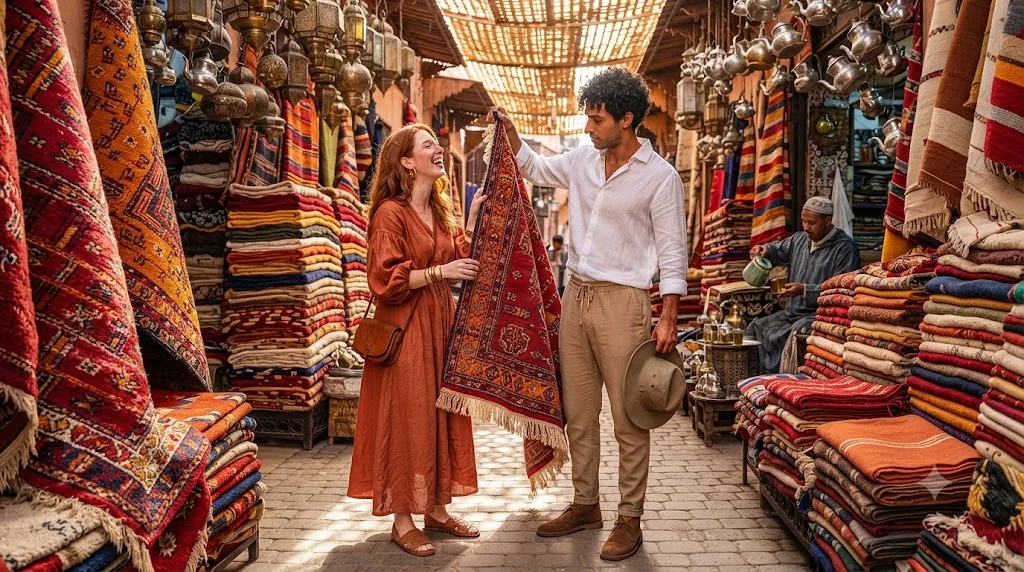 Gemini AI couple photo prompt example - Marrakech souk