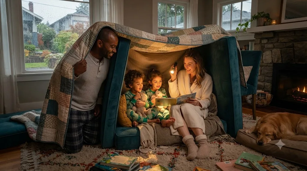 Gemini AI family photo prompt example - Living room pillow fort