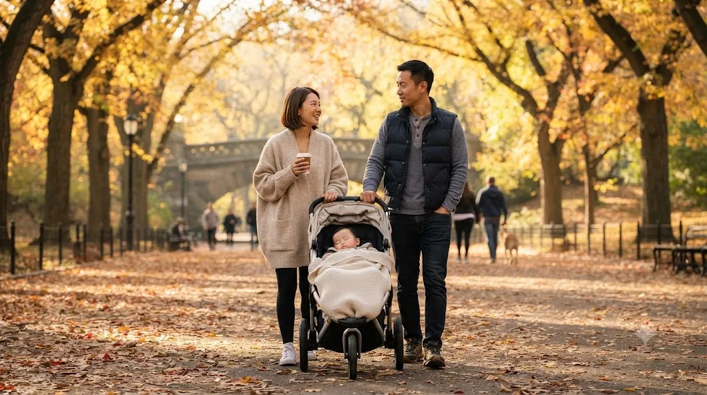 Gemini AI family photo prompt example - Central Park autumn