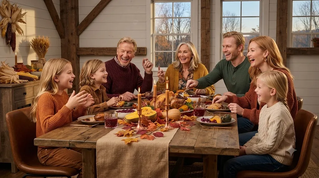 Gemini AI family photo prompt example - Thanksgiving