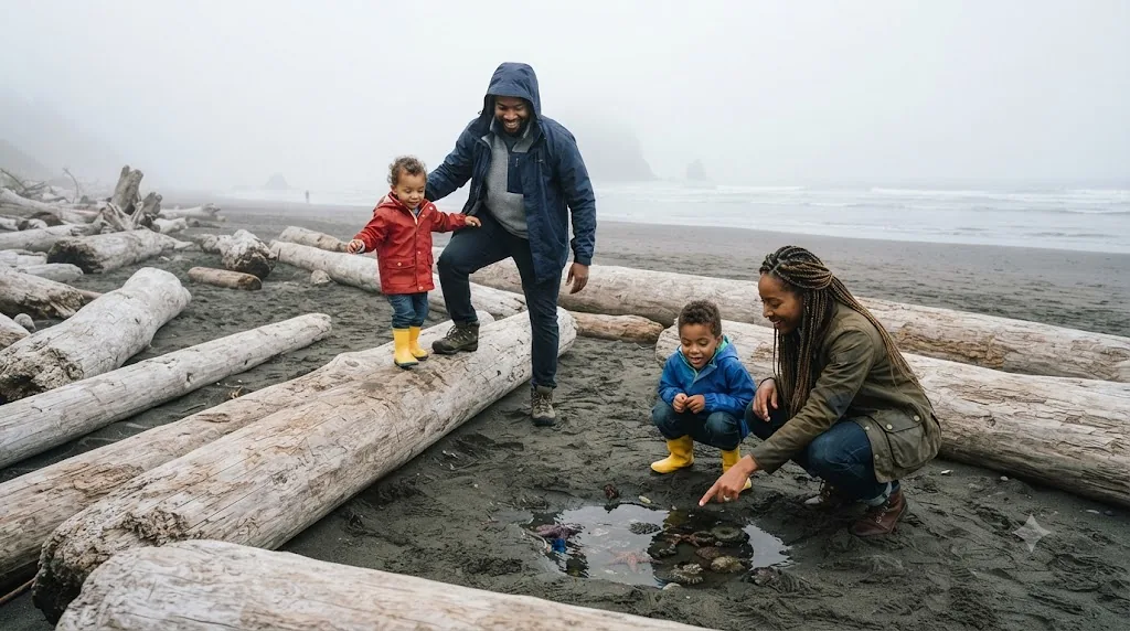 Gemini AI family photo prompt example - Oregon coast