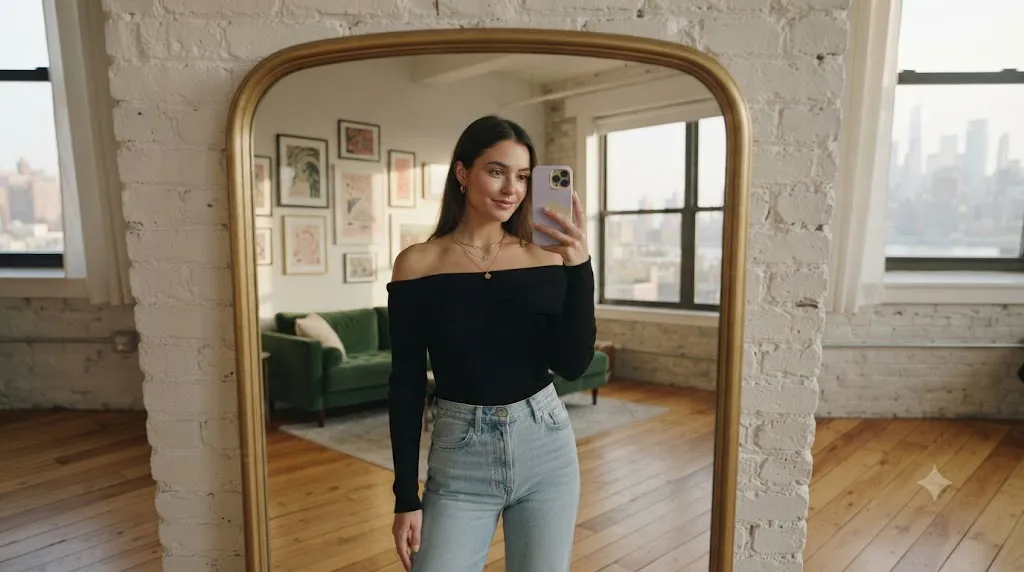 Brooklyn Loft Mirror Selfie — AI photo generated with Gemini, free prompt on VelaPrompt
