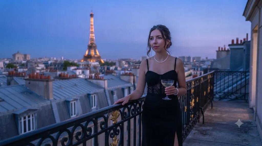 Paris Rooftop at Blue Hour — AI photo generated with Gemini, free prompt on VelaPrompt